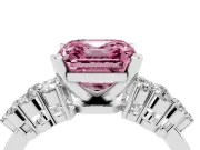 Asscher Cut Side Stone Engagement Ring Setting for a Fancy Pink Lab-Grown Diamond | Shoulder Clusters | Sterling Silver