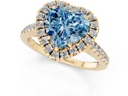 Heart-Shaped Raised Halo Engagement Ring Setting for a Fancy Blue Lab-Grown Diamond | Yellow Gold