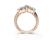 Pear-Shaped Vintage Three Stone Engagement Ring Setting for a Fancy Green Lab-Grown Diamond | Graduated Pavé | Rose Gold