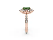Fancy Green Emerald Cut Diamond Floral Halo Ring Set in Rose gold with Round Pavé Band and Prong Setting