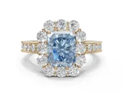 Radiant Cut Halo Engagement Ring Setting for a Fancy Blue Lab-Grown Diamond | Yellow Gold - Design NV-24711