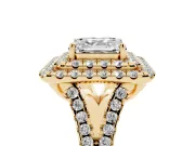 Asscher Cut Halo Split Shank Engagement Ring Setting | Yellow Gold