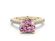 Heart-Shaped Hidden Halo Pave Engagement Ring Setting for a Fancy Pink Lab-Grown Diamond | Claw Prongs | Yellow Gold