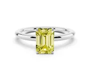 Emerald Cut Low Set Solitaire Engagement Ring Setting for a Fancy Yellow Lab-Grown Diamond | Plain Band | White Gold