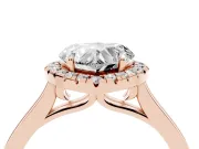 Heart Cut Halo Round Diamond Solitaire Ring Set in Rose gold with Pavé Band and Prong Setting