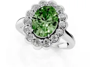 Oval Scalloped Cluster Halo Engagement Ring Setting for a Fancy Green Lab-Grown Diamond | Plain Band | Sterling Silver
