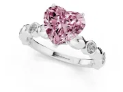 Fancy Pink Heart Cut Diamond Solitaire Ring Set in White gold with Bezel-Set Accents on Beaded Band and Prong Setting