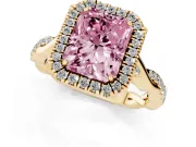 Radiant Cut Twist Halo Engagement Ring Setting for a Fancy Pink Lab-Grown Diamond | Yellow Gold