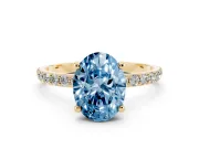 Oval Pave Solitaire Engagement Ring Setting for a Fancy Blue Lab-Grown Diamond | Pave Shoulders | Yellow Gold