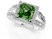 Asscher Cut Halo Engagement Ring Setting for a Fancy Green Lab-Grown Diamond | Two-Row Pave Split Shank | White Gold