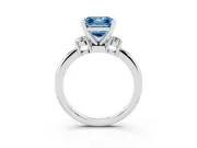 Fancy Blue Three-Stone Asscher Cut Diamond Ring Set in White gold with Prong Setting and Plain Band
