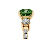 Fancy Green Three-Stone Cushion Cut Diamond Pavé Band Ring Set in Yellow gold with Prong Setting