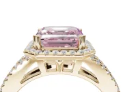 Asscher Cut Halo Split Shank Engagement Ring Setting for a Fancy Pink Lab-Grown Diamond | Pavé Shoulders | Yellow Gold