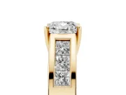 Cushion Cut Channel-Set Engagement Ring Setting | Princess Side Stones | Yellow Gold
