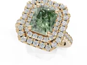 Fancy Green Radiant Cut Lab-Grown Diamond Double Halo Statement Ring Set in Yellow Gold with Pavé Band
