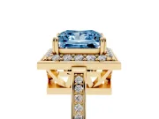 Princess Cut Halo Engagement Ring Setting for a Fancy Blue Lab-Grown Diamond | Polished Halo Rim | Yellow Gold
