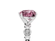 Fancy Pink Heart Cut Diamond Solitaire Ring Set in Platinum with Bezel-Set Accents on Beaded Band and Prong Setting