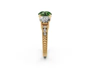 Round Vintage Three Stone Engagement Ring Setting for a Fancy Green Lab-Grown Diamond | Yellow Gold