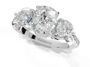 Cushion Cut Three Stone Engagement Ring Setting | Tapered Pave Band | Sterling Silver