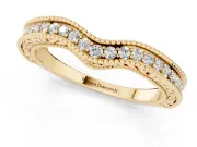 Round Lab-Grown Diamond Pavé Chevron Milgrain Wedding Band | Scrollwork Sides | Yellow Gold