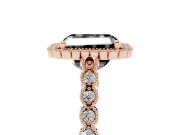 Radiant Cut Milgrain Halo Engagement Ring Setting for a Black Center | Beaded Shoulders | Rose Gold
