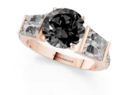 Fancy Black Round Cut Diamond Engagement Ring Set in Rose gold with Baguette Side Stones and Channel Set Band