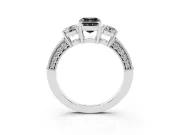 Emerald Cut Three Stone Engagement Ring Setting for a Black Center | Graduated Pavé Band | Platinum