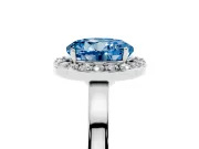 Fancy Blue Round Cut Diamond Halo Ring Set in White gold with Solitaire Band and Prong Setting