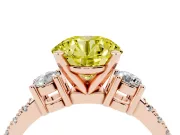 Fancy Yellow Three-Stone Round Cut Diamond Pavé Band Ring Set in Rose gold with Prong Setting