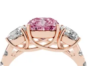 Cushion Cut Three Stone Engagement Ring Setting for a Fancy Pink Lab-Grown Diamond | Accented Shoulders | Rose Gold