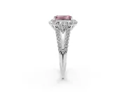 Fancy Pink Emerald Cut Diamond Halo Split Shank Engagement Ring Set in Platinum with Prong-Held Center Stone