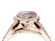 Heart-Shaped Halo Pavé Engagement Ring Setting for a Fancy Pink Lab-Grown Diamond | Narrow Split Shank | Rose Gold