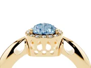 Fancy Blue Pear Cut Diamond Halo Engagement Ring Set in Yellow gold with Plain Split Shank and Prong Setting