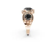 Round Three Stone Halo Engagement Ring Setting for a Black Center | Pavé Wave Band | Rose Gold