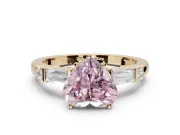 Heart-Shaped Tapered Baguette Engagement Ring Setting for a Fancy Pink Lab-Grown Diamond | Bar Set Sides | Yellow Gold