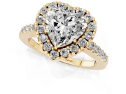 Heart Cut Diamond Halo Pavé Solitaire Ring Set in Yellow gold with Prong-Set Center Stone