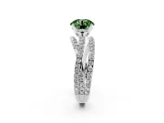 Fancy Green Round Cut Diamond Solitaire Twist Band Ring Set in Silver with Pavé Setting and Prong Head