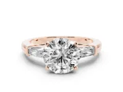 Round Three Stone Engagement Ring Setting | Tapered Baguettes | Rose Gold
