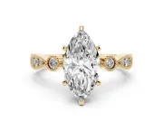 Marquise Vintage Milgrain Solitaire Engagement Ring Setting | Bezel Accents | Yellow Gold