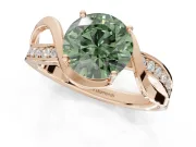 Round Bypass Solitaire Engagement Ring Setting for a Fancy Green Lab-Grown Diamond | Pavé and Plain Strands | Rose Gold