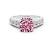 Cushion Cut Channel Engagement Ring Setting for a Fancy Pink Lab-Grown Diamond | Platinum