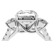 Asscher Cut Three-Stone Pavé Engagement Ring Setting | Round Side Stones | White Gold