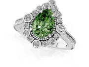 Pear-Shaped Scalloped Halo Engagement Ring Setting for a Fancy Green Lab-Grown Diamond | Milgrain Edges | Platinum