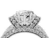 Heart-Shaped Vintage Milgrain Pave Engagement Ring Setting | Crescent Side Rows | White Gold