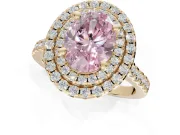 Fancy Pink Oval Lab-Grown Diamond Double Halo Statement Ring Set in Yellow Gold with Pavé Band