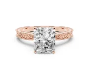 Radiant Cut Diamond Solitaire Milgrain Engraved Band Set in Rose gold with Prong Setting