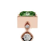 Fancy Green Princess Cut Diamond Vintage-Inspired Milgrain Ring Set in Rose gold with Marquise Stations of Round Accents
