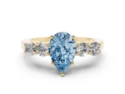 Pear-Shaped 5 Stone Engagement Ring Setting for a Fancy Blue Lab-Grown Diamond | Yellow Gold