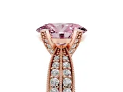 Fancy Pink Oval Cut Diamond Solitaire Ring Set in Rose gold with Milgrain Double Row Round Pavé Band