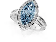 Fancy Blue Marquise Cut Diamond Halo Pavé Split Shank Ring Set in Platinum with Prong Setting
